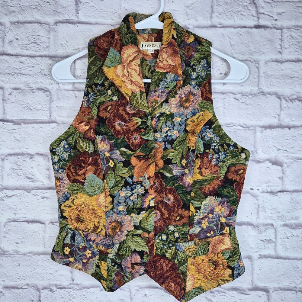 VTG 90s Bebe Floral Tapestry Vest Top Made in USA Whimsigoth Cottagecore Sz 10